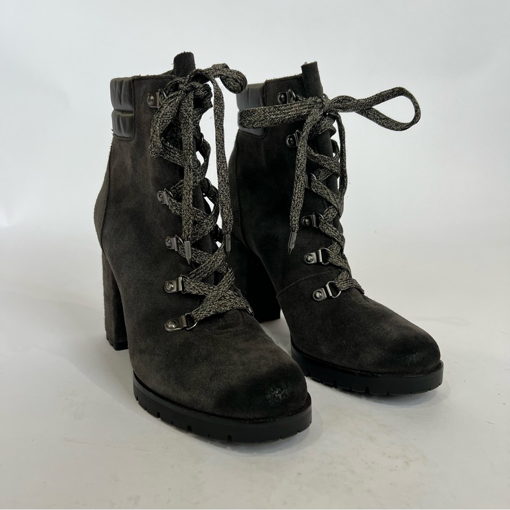 Sam Edelman Carolena High Heal Lace Up Suede Charcoal Ankle Boots Size 8